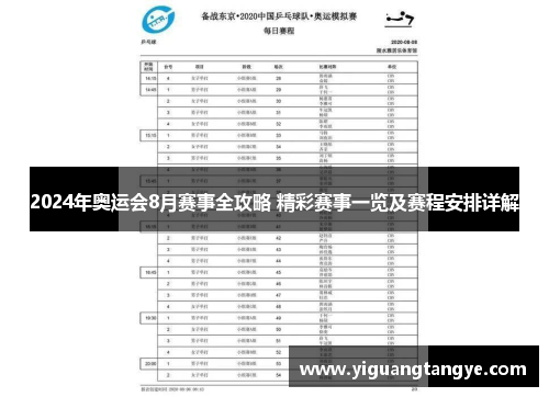 2024年奥运会8月赛事全攻略 精彩赛事一览及赛程安排详解